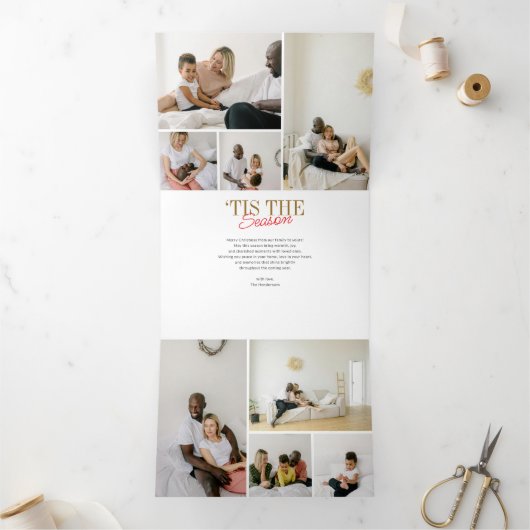 Kerst Handgeschreven Script Serif 16 Foto Drieluik Wenskaart (Binnen)