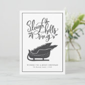 Kerst handgeschreven slee klokken luiden rustiek feestdagenkaart (Staand voorkant)