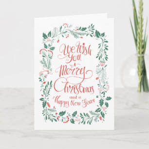 Kerst Handgetekende Bloemen Foto Vakantiewenskaa Feestdagen Kaart