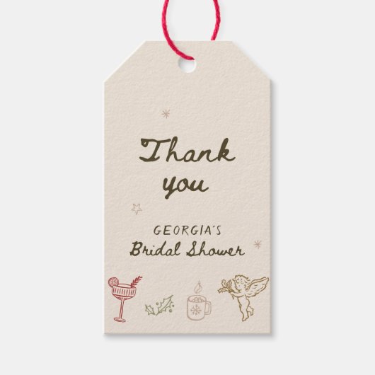 Kerst Handgetekende Bruidsmeisjesfeest Cadeaulabel (Voorkant)