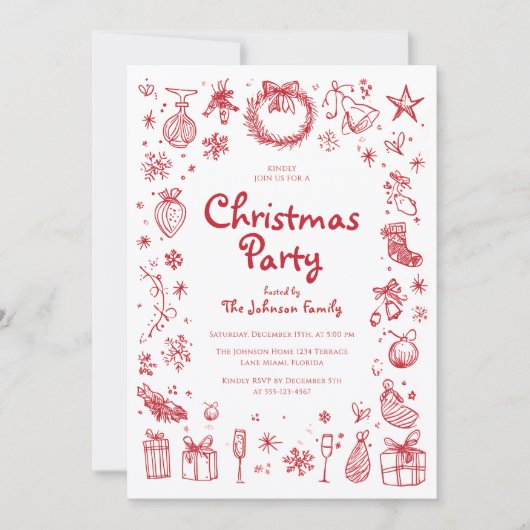 Kerst Handgetekende Feest Uitnodiging (Voorkant)