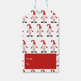 Kerst handgetekende Gnome Noordse patroon rood gri Cadeaulabel