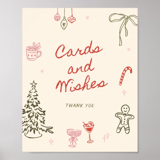 Kerst handgetekende kaarten en wensen poster (Voorkant)