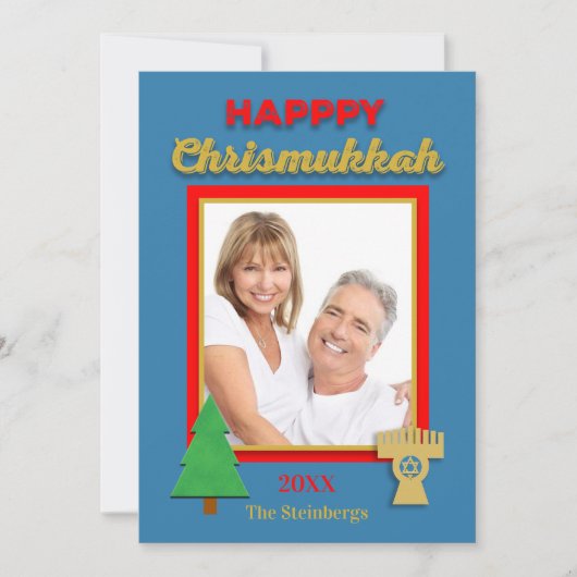 Kerst-Hanukkah-boom en Menorah Foto Plat Kaart (Voorkant)