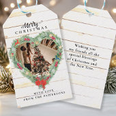 Kerst Hart Foto Rustiek Hout Gift Label Cadeaulabel