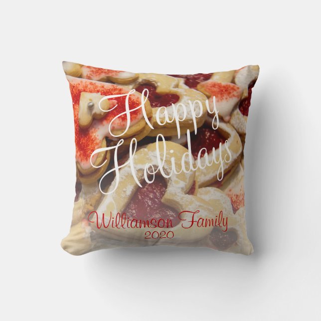 Kerst Hart Gevormde Suiker Koekje Familienaam Th Kussen (Voorkant)
