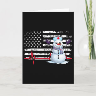 Kerst Hartslag Nurse Snowman Amerikaanse vlag Ni Kaart