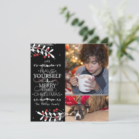 Kerst heb je zelf... Rode bessen fotokaart Feestdagenkaart (Staand voorkant)