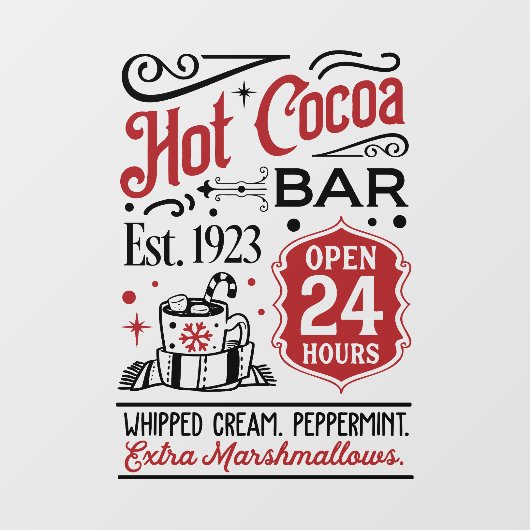 Kerst heet cacao bar woord kunst raamsticker (Vel)
