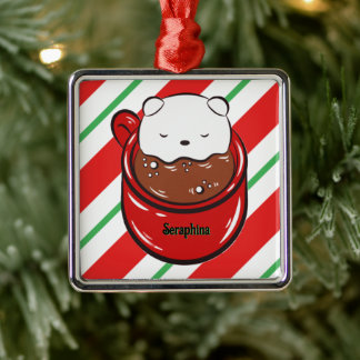 Kerst Heet Cacaoberen Reep Strepen Naam Metalen Ornament