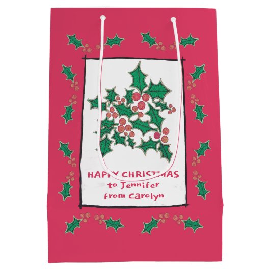 Kerst, heilig en bessen, gepersonaliseerd medium cadeauzakje (Achterkant)