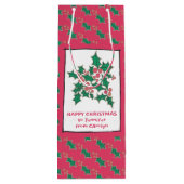 Kerst heilig en bessen tekenen, uw woorden wijn cadeautas (Achterkant)