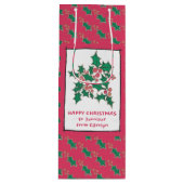 Kerst heilig en bessen tekenen, uw woorden wijn cadeautas (Voorkant)