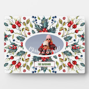 Kerst Heilige Bessen Krans Foto Monogram Fotoplaat