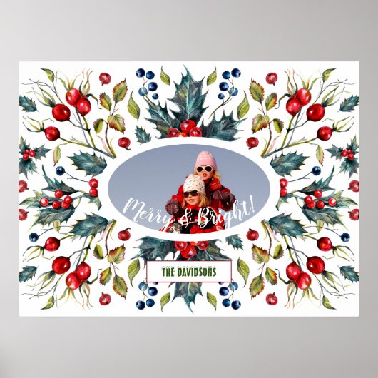Kerst Heilige Bessen Krans Foto Monogram Poster (Voorkant)
