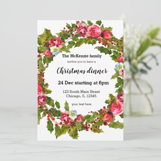 Kerst heilige bessen krans kaart (Staand voorkant)