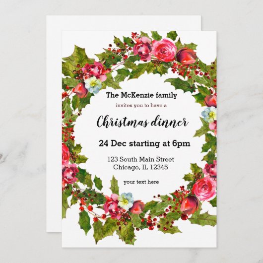 Kerst heilige bessen krans kaart (Voorkant / Achterkant)