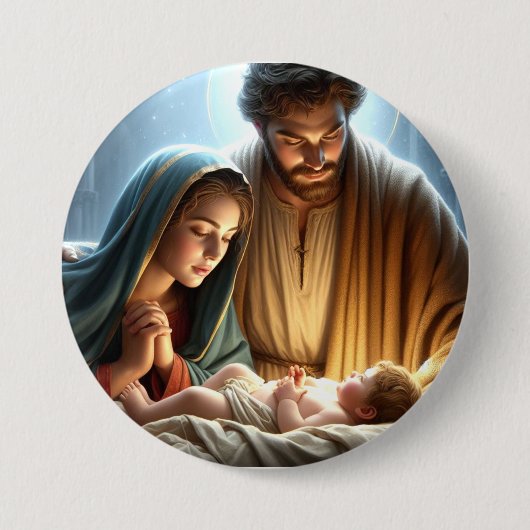 Kerst Heilige Familie Ronde Button 7,6 Cm (Voorkant)