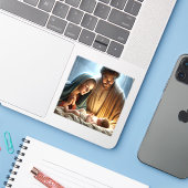 Kerst Heilige Familie Sticker (Laptop met iPhone)