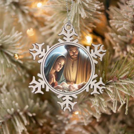 Kerst Heilige Familie Tin Sneeuwvlok Ornament (Boom)