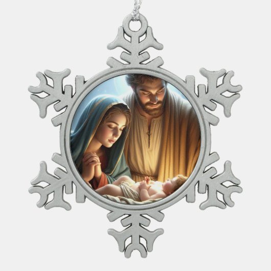 Kerst Heilige Familie Tin Sneeuwvlok Ornament (Voorkant)