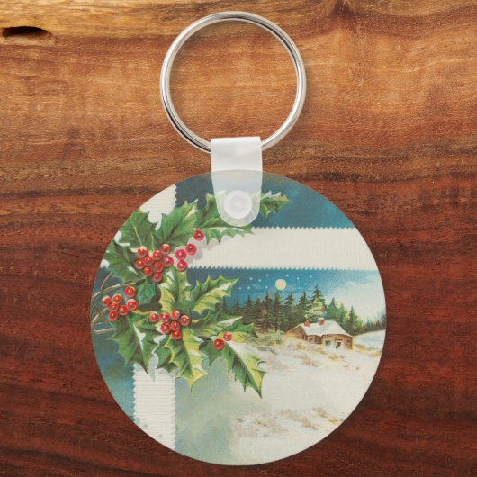 kerst : heilige sneeuw winterkunst sleutelhanger (Voorkant)