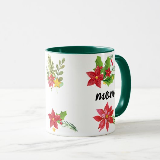 Kerst Helder Holly Zwart Script Moeder Groen Mok (Voorkant rechts)