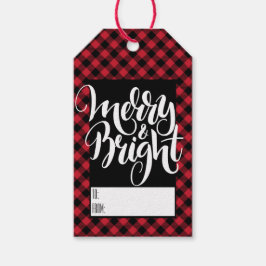Kerst helder rood zwart Buffalo Plaid Tartan  Cadeaulabel