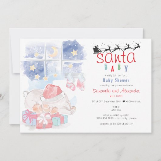 Kerst Hemelse Waterverf Santa Baby shower Kaart (Voorkant)