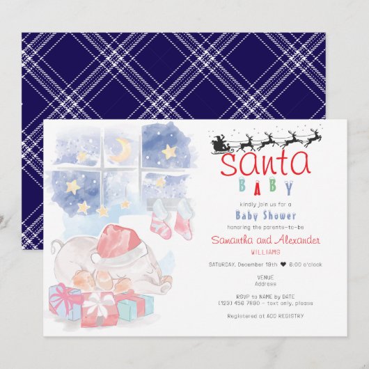 Kerst Hemelse Waterverf Santa Baby shower Kaart (Voorkant / Achterkant)