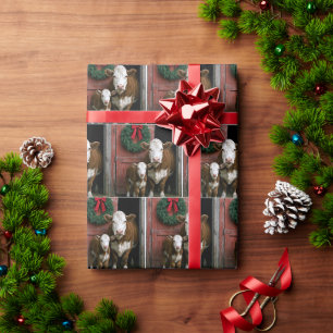 Kerst Hereford Koe en Kalf Cadeaupapier