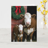 Kerst Hereford Koe en Kalf Kaart (Gele Bloem)