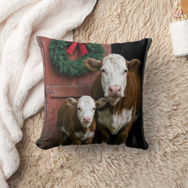 Kerst Hereford Koe en Kalf Kussen (Deken)
