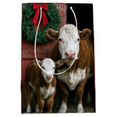Kerst Hereford Koe en Kalf Medium Cadeauzakje (Voorkant)