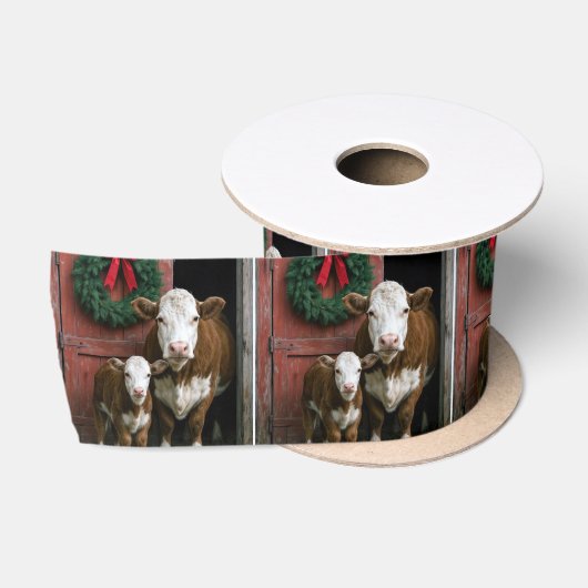 Kerst Hereford Koe en Kalf Satijnen Lint (Spoel)
