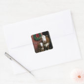 Kerst Hereford Koe en Kalf Vierkante Sticker (Envelop)