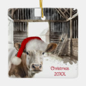Kerst Hereford Koe in de schuur Keramisch Ornament (Voorkant)