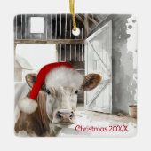 Kerst Hereford Koe in de schuur Keramisch Ornament (Voorkant)