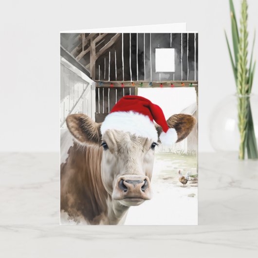 Kerst Hereford Koe in een schuur Kaart (Voorkant)