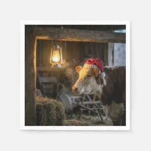 Kerst Hereford Koe in een Schuur Servet