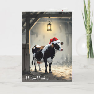Kerst Hereford Koe in Schuur Deuropening Kaart