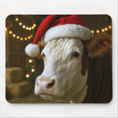 Kerst Hereford Koe met een Kerstman Hoed Muismat (Voorkant)