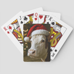Kerst Hereford Koe met een Kerstman Hoed Pokerkaarten