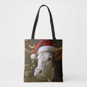 Kerst Hereford-koe met een kerstmuts Tote Bag (Voorkant)