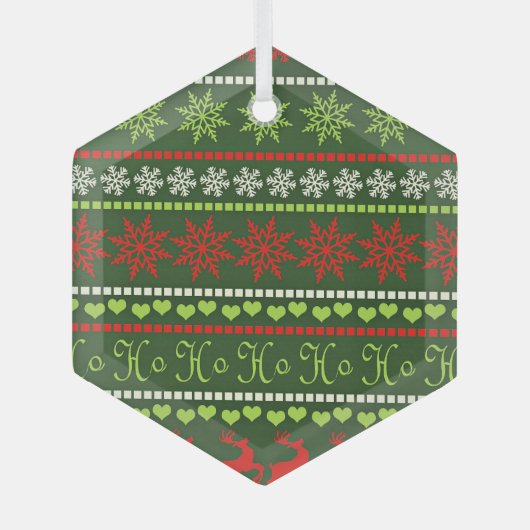 Kerst Herhalend Patroon Glas Ornament (Voorkant)