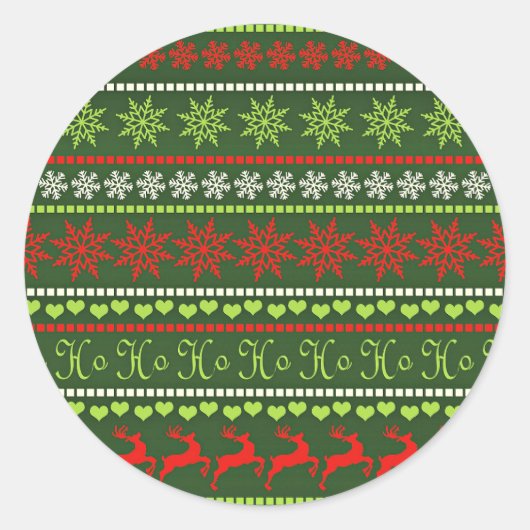 Kerst Herhalend Patroon Ronde Sticker (Voorkant)