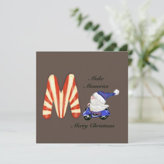 Kerst Herinneringen Motor Scooter Gnome Snoep Kaar Feestdagenkaart (Staand voorkant)