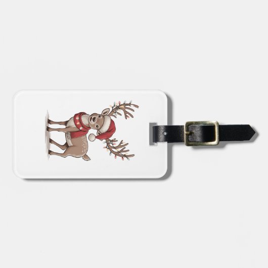 Kerst hert dier rendier kerstman hoed Kerstmis Bagagelabel (Voorkant horizontaal)