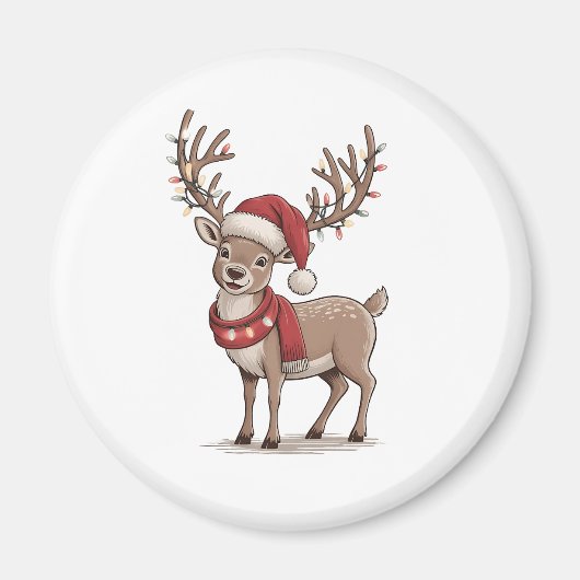 Kerst hert dier rendier kerstman hoed Kerstmis Magneet (Voorkant)
