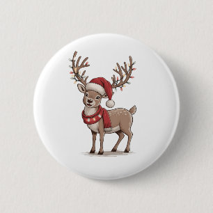 Kerst hert dier rendier kerstman hoed Kerstmis  Ronde Button 5,7 Cm
